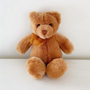Vintage GUND Tender Teddy Plush Brown Bear #6413 Orange Ribbon 12"